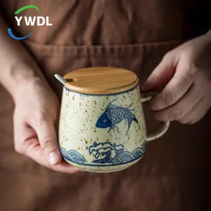 350 מ "ל יפני רטרו קרמיקה קפה עם מכסה וכפית חלב כפית כוסות ארוחת בוקר