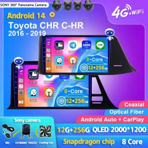 Android 14 Carplay רדיו לרכב מולטימדיה נגן עבור טויוטה CHR C-HR 2016 2017 2018 2019 אוטורדיו GPS סטריאו 2din יחידת ראש