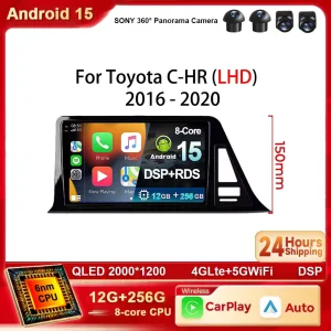 Android 15 2K QLED Carplay אוטומטי עבור טויוטה C-HR CHR 2016 - 2020 LHD רדיו לרכב מולטימדיה נגן וידאו ניווט GPS 4G WIFI BT