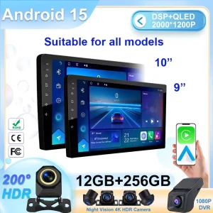 Android 15 רדיו לרכב CarPlay Android Auto GPS נגן מולטימדיה 2 DIN אוניברסלי 9/10 אינץ 'סטריאו לרכב נגן WiFi מסך QLED BT
