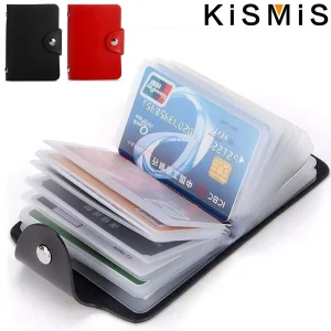 KISMIS תיק כרטיסים מעור PU חדש 24 חריצים - מחזיק כרטיסי ביקור ודרכון לגברים ונשים