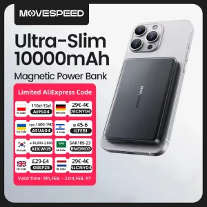 S10 moved s10 בנק מגנטי 10000mah pd20w מטען נייד חיצוני אלחוטי סוללה עבור iPhone 16 Samsung powerbank