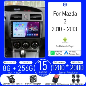 אנדרואיד עבור מאזדה 3 2010 - 2013 נגן מולטימדיה לרכב אלחוטי Carplay יחידת ראש אוטומטית רדיו וידאו סטריאו ניווט GPS 2din DSP