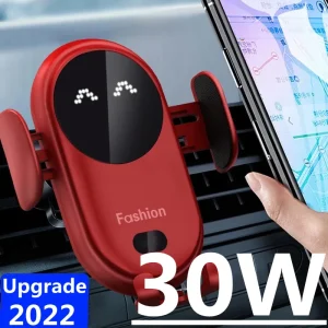 מטען אלחוטי 30W לרכב להתקנה במזגן מחזיק טלפון לרכב סובב אינטיליגנטי טעינה אלחוטית מהירה באמצעות אינפרא אדום