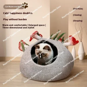 מיטת חתולים טבעית מעוצבת בעבודת יד מצע צמר לחתולים קטנים עם כרית פליז חמה בעיצוב נפאלי עם פטיש שינה פטיש חתול