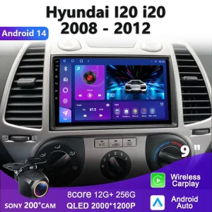 מסך 2K Incell Android 14 CarPlay רדיו לרכב עבור הינדאי i20 2008-2012 נגן וידאו מולטימדיה GPS Carplay סטריאו DVD Playe 5G