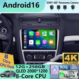 מערכת רדיו לרכב אנדרואיד 16 עבור סקודה אוקטביה 2 A5 2008 - 2013, נגן מולטימדיה וידאו, ניווט GPS, 2 דין, קארפליי, סטריאו, DVD, רמקול