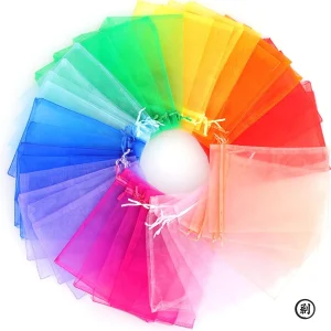 מערכת של 100 תיקי אורגנזה קטנים עם שרוך לתכשיטים, ממתקים, חתונות, יומולדת ומסיבות מתנה לחג המולד