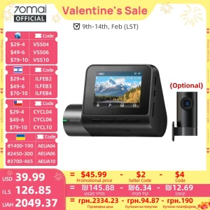 מצלמת רכב 70mai Dash Cam A200 עם שני ערוצים, הקלטה 1080P HDR, מסך IPS בגודל 2 אינץ', מעקב חניה 24 שעות, מצלמת רכב 70mai Car DVR A200 עם אפליקציית WIFI ו-130 °   FOV