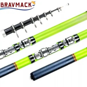 מקל דיג ספינינג מיני טלסקופי מסיבי פחמן BRAVMACK באורך 3M 2.7M 2.4M 2.1M 1.8M 1.5M ציוד דיג באיכות גבוהה