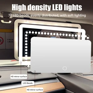 מראה איפור LED HD עם תאורת מילוי נטענת, דקה ואוניברסלית, לרכב, עם מגן שמש, לנשים ונערות