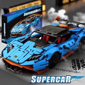 סט קוביות בנייה לרכב ספורט כחול מודל רכב קוביות ילדים מתנת חג המולד צעצוע הרכבה