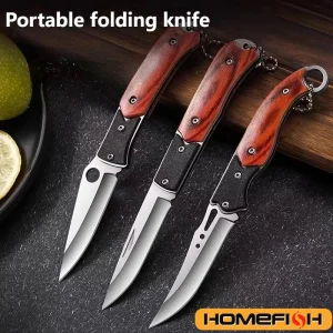 סכין מתקפלת קומפקטית עם להב מפלדת אל-חלד, כלי קמפינג רב תכליתי לשרידה