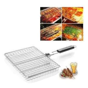 סל גריל מתקפל מתכתי נייד עם ידית לדגים ירקות צדפים אביזרי בישול לחוץ