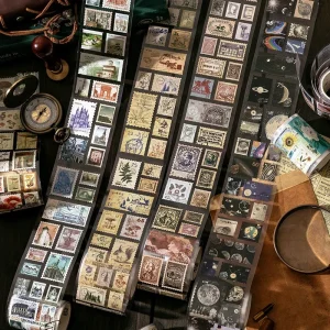 סרט וושי דקורטיבי עם חותמת רטרו למשרד פוסט וינטאג' בגודל 55mm*2m לדיאיי, סקראפבוקינג, מדבקות תוויות וציוד כתיבה