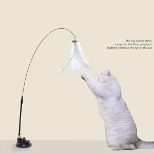 צעצוע לחתול עם מקל נוצה, צעצוע אינטראקטיבי עם יכולת ספיגה גבוהה, כוס נשלפת עם 2 נוצות להחלפה, אביזרים לחתול