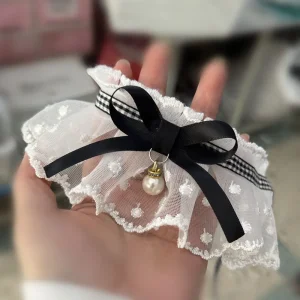 קולר עם קשירת קשת לבנה, חגורות קשירה, רקמת רשת, שרשרת כלבים וחתולים, רצועת צוואר לכלבים קטנים ובינוניים, בנדנות, XL