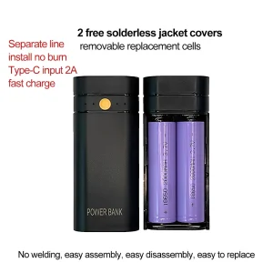 קיט תיבת בנק כוח 5V 2A 2x18650 חדשה עם חיבור אנטי רוורס, יציאות TYPE-C, מארז פלסטיק נייד לטעינת סוללה