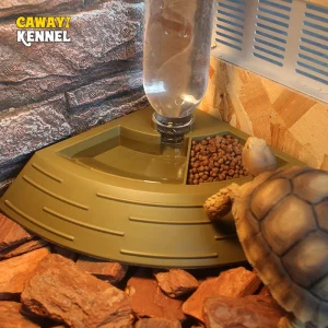 קערת מים אוטומטית בצבע אקראי לזוחלים עם בקבוק מים לצב חיות מחמד, אריה, גקו וזוחל