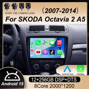 רדיו לרכב Android 15 בגודל 10.1" עבור SKODA Octavia 2 A5 2007-2014 נגן וידאו מולטימדיה WIFI+4G 2din ניווט GPS יחידת ראש סטריאו