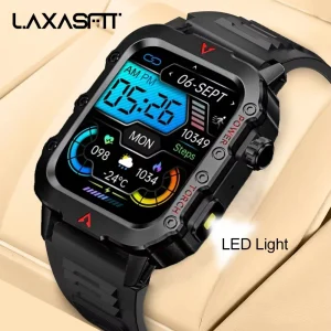 שעון חכם חדש לגברים LAXASFIT עם פנס LED לפעילויות חיצוניות, שעון חכם למעקב אחר הבריאות