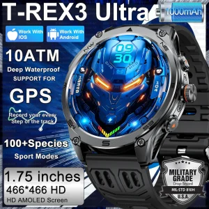 שעון חכם צבאי חדש 2026 עם סוללת 1000mAh, מעקב GPS, מצפן, עמידות במים 10ATM, טקטיקה, פנס ספורט, שיחה, שעון חכם לגברים